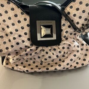 Betsey Johnson Black and Pale Pink Polka Dot Shoulder Bag